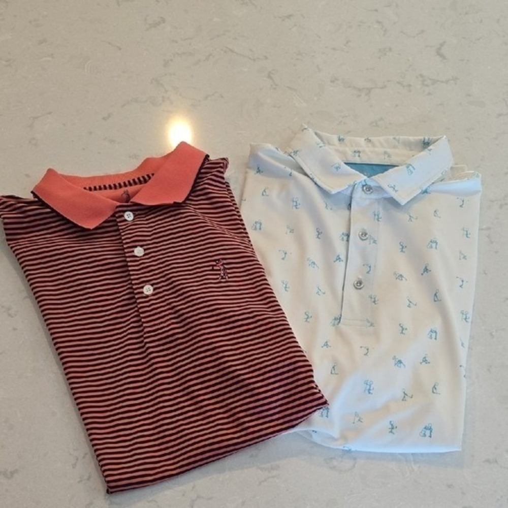 Lot of 2 Bobby Jones Performance Golf Polo Shirts Striped & Novelty Print Size L